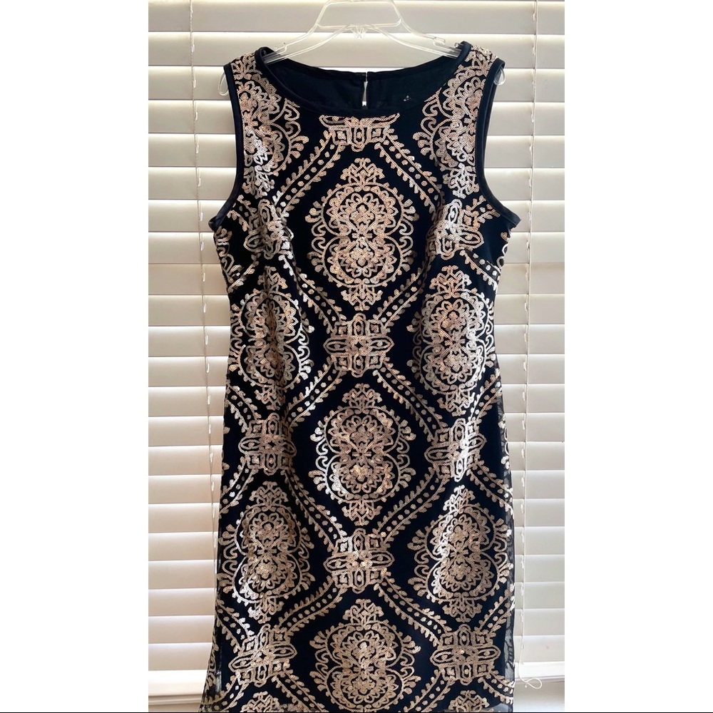 Sequined Black and Gold Cocktail Dress